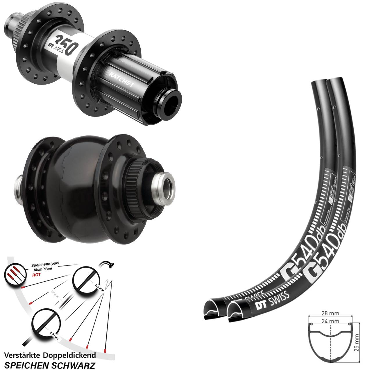 Centerlock Laufradsatz 28 Zoll DT Swiss G540 350 Road SON 11-12 fach HG 12x100/142