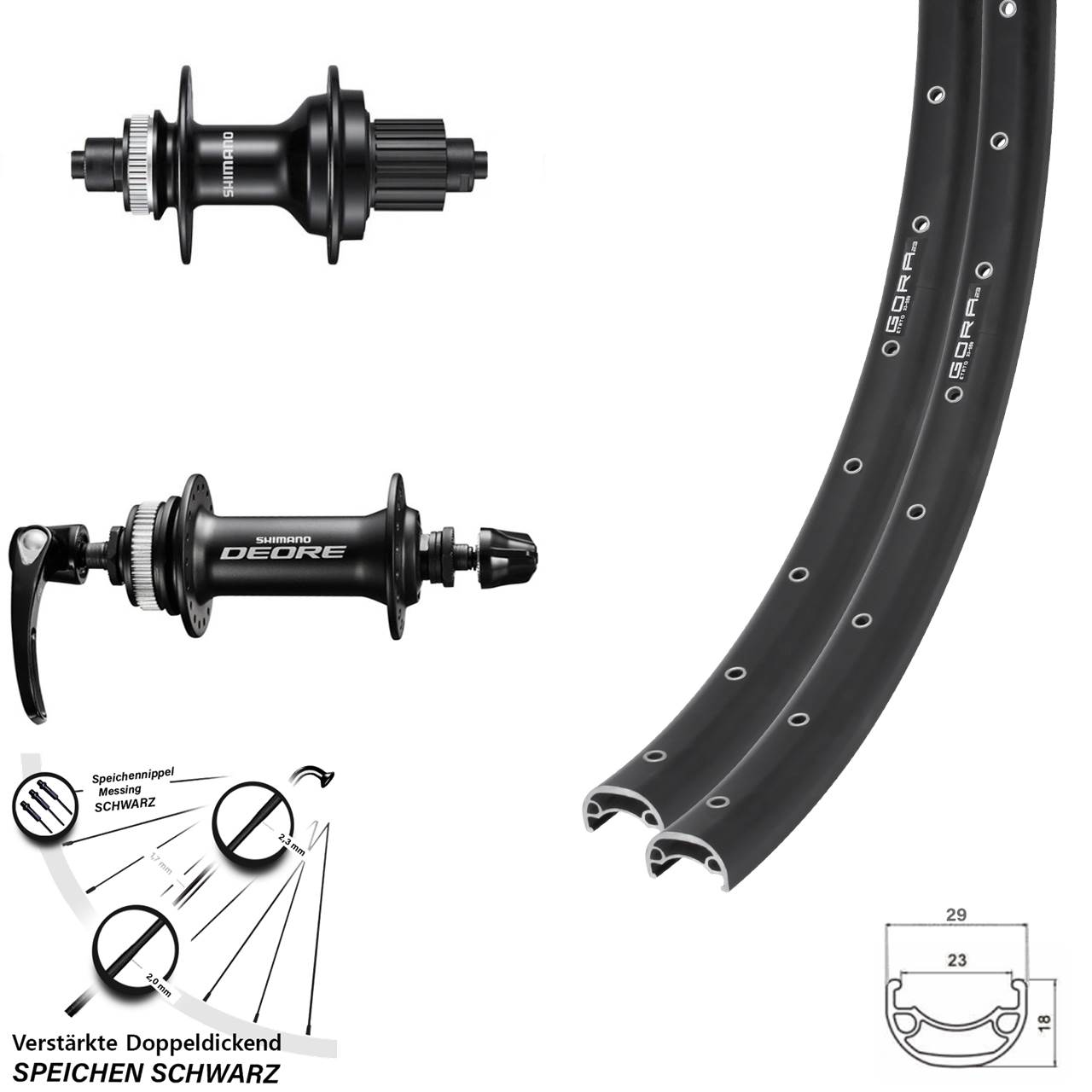 Gora 23 Shimano Deore FH-MT500 26 Zoll Laufradsatz Centerlock QR Micro Spline