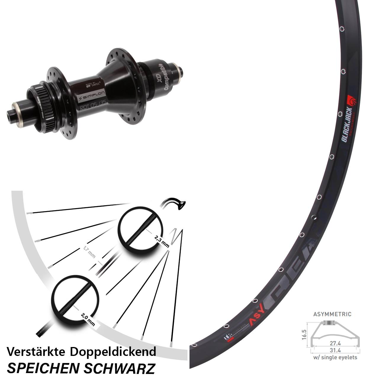 650B Rodi Ready 27 DT Swiss 370 Disc Hinterrad für Schnellspanner SRAM XD