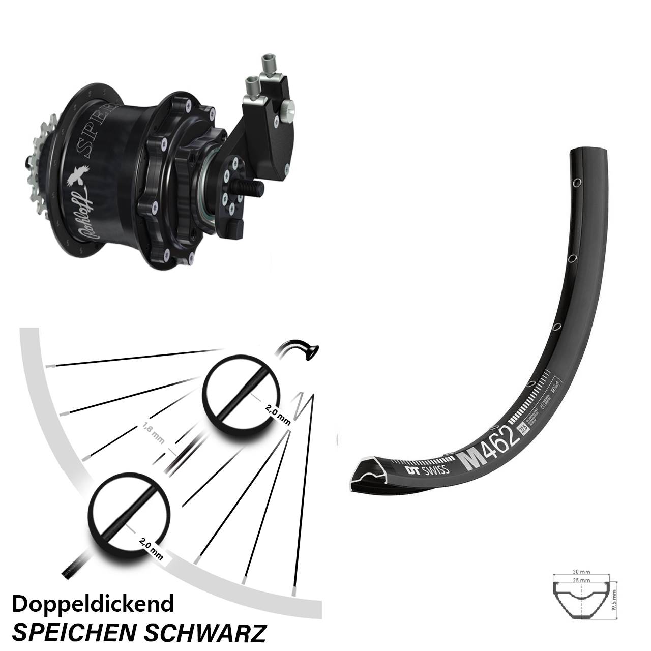 Hinterrad 27,5 Zoll DT Swiss M 462 Disc Rohloff Speedhub 500/14 TS DB OEM Tandem schwarz