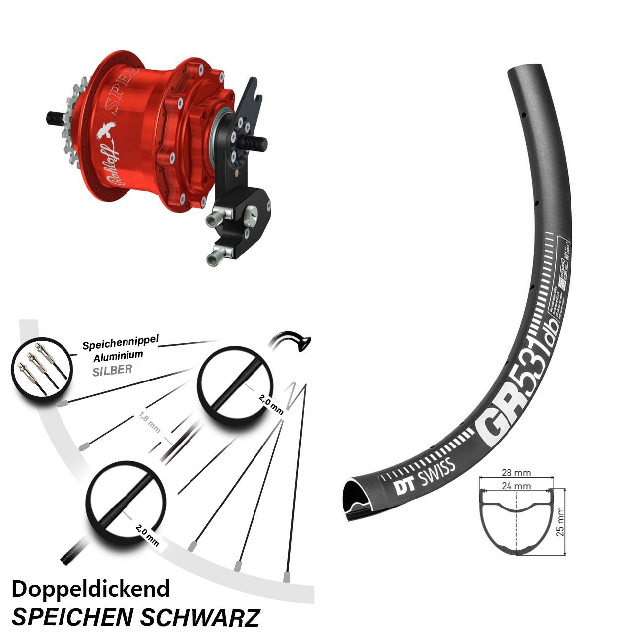 Hinterrad 27,5 Zoll DT Swiss GR 531 Disc Rohloff Speedhub 500/14 TS DB OEM2 Tandem rot