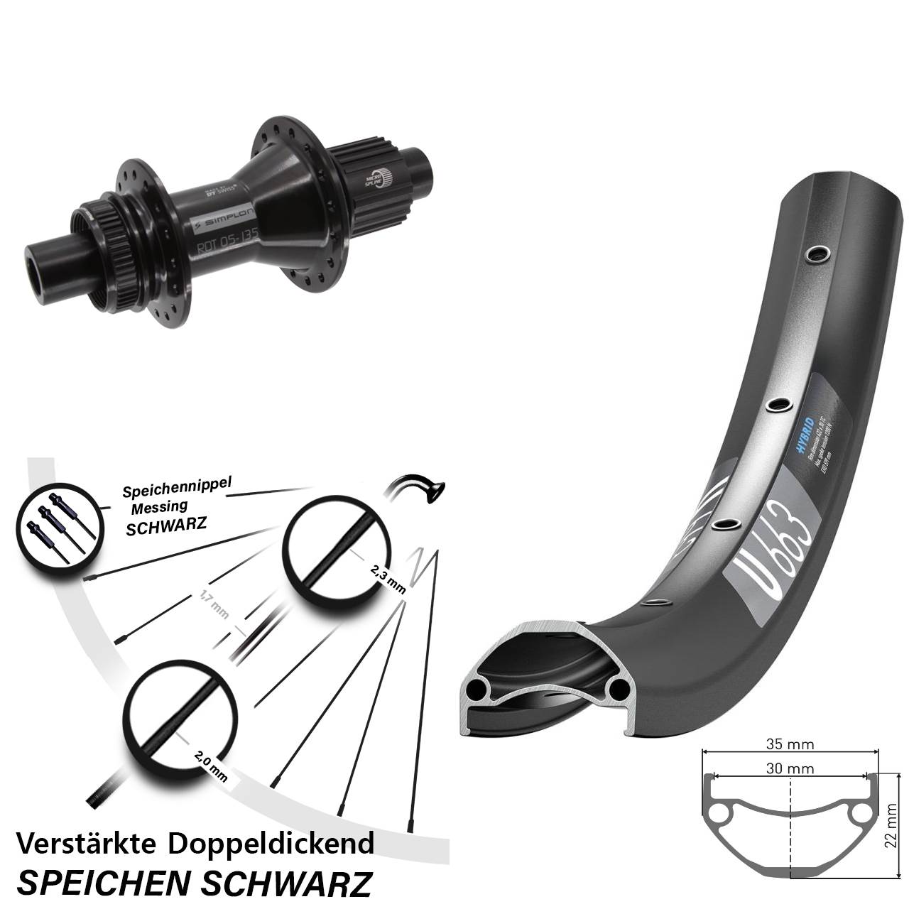 Disc Laufrad 12x142 27,5 Zoll DT Swiss U663 370 Hybrid Shimano Micro Spline