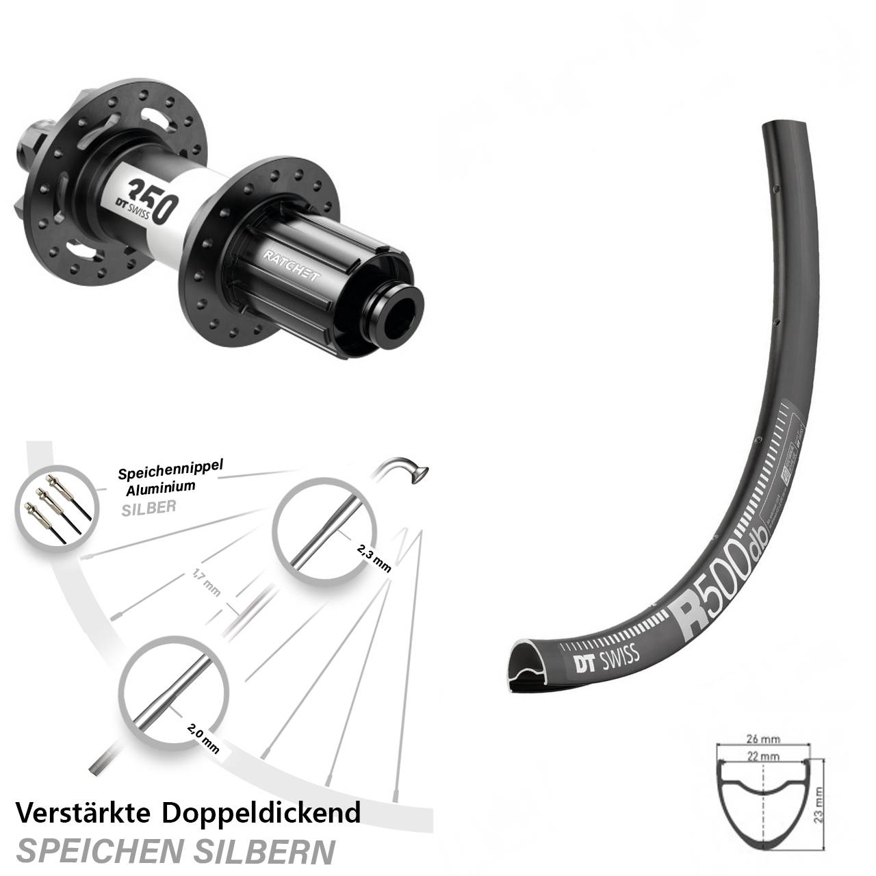 Hinterrad DT Swiss R500-350 Disc Steckachse 12x142 mm 8-11 fach
