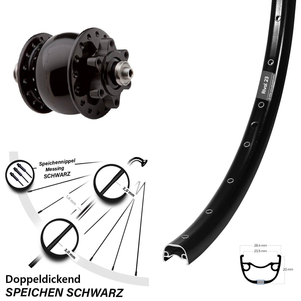 27,5 Zoll Vorderrad Ryde Rival 23 mit Son 28 Nabendynamo 6-Loch