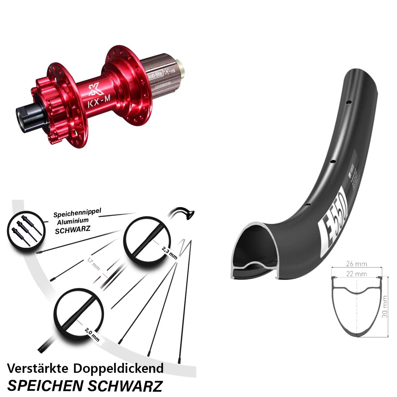 Disc Laufrad 28 Zoll DT Swiss E 550 KX-M rot 8-12 fach 12x142