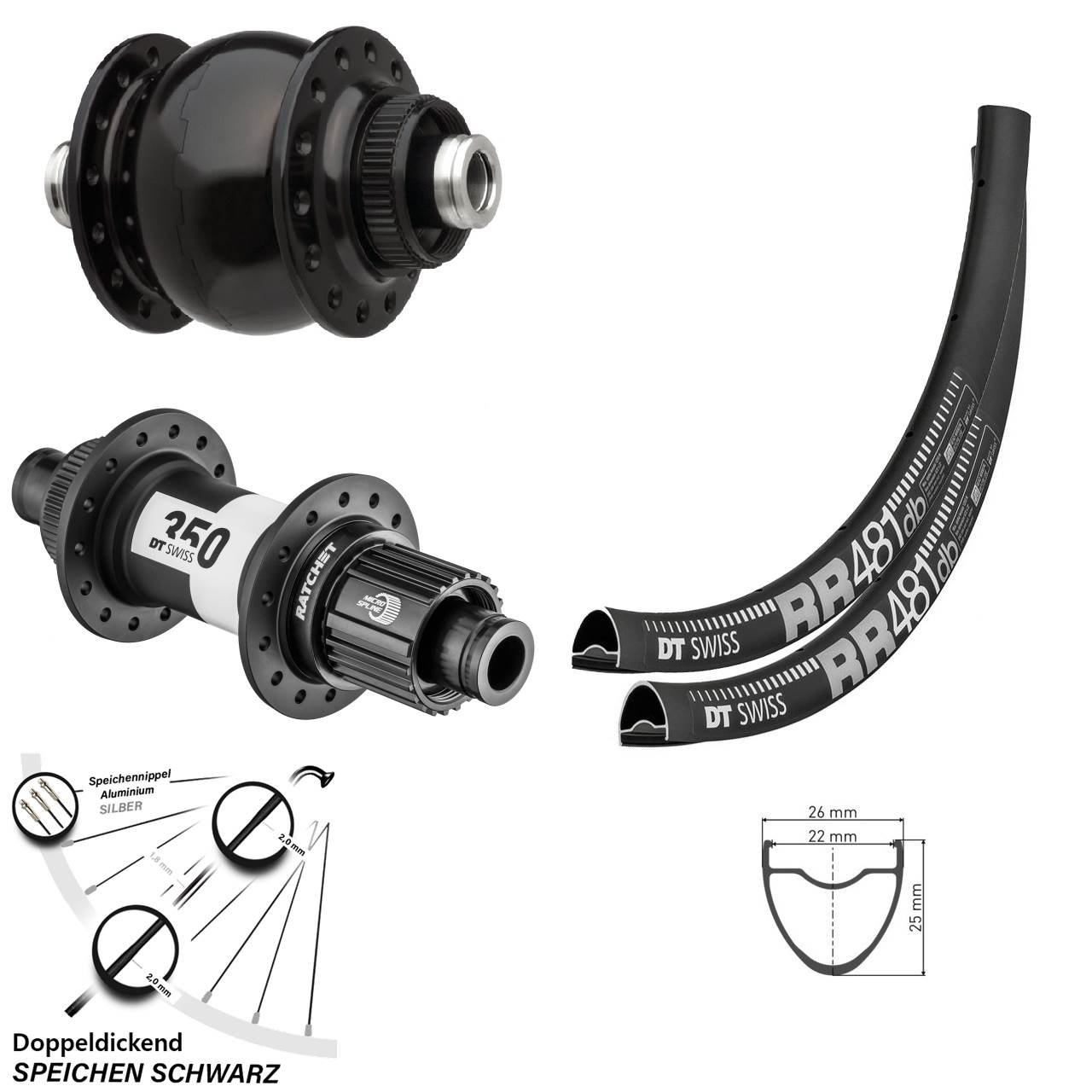 Disc Laufrad-Satz 28 Zoll DT Swiss RR481-350 SON delux Micro Spline 12x100/142