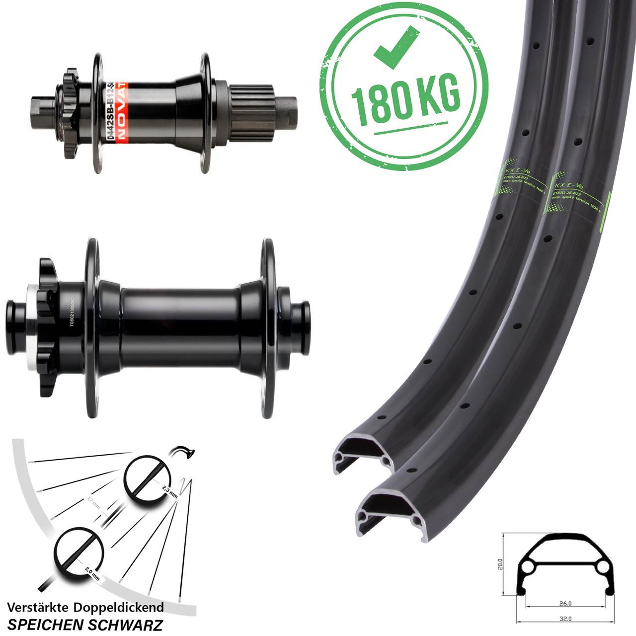 6-Loch Laufradsatz 20 Zoll KX Evo Novatec D341 D-442 Micro Spline 15x110 12x148