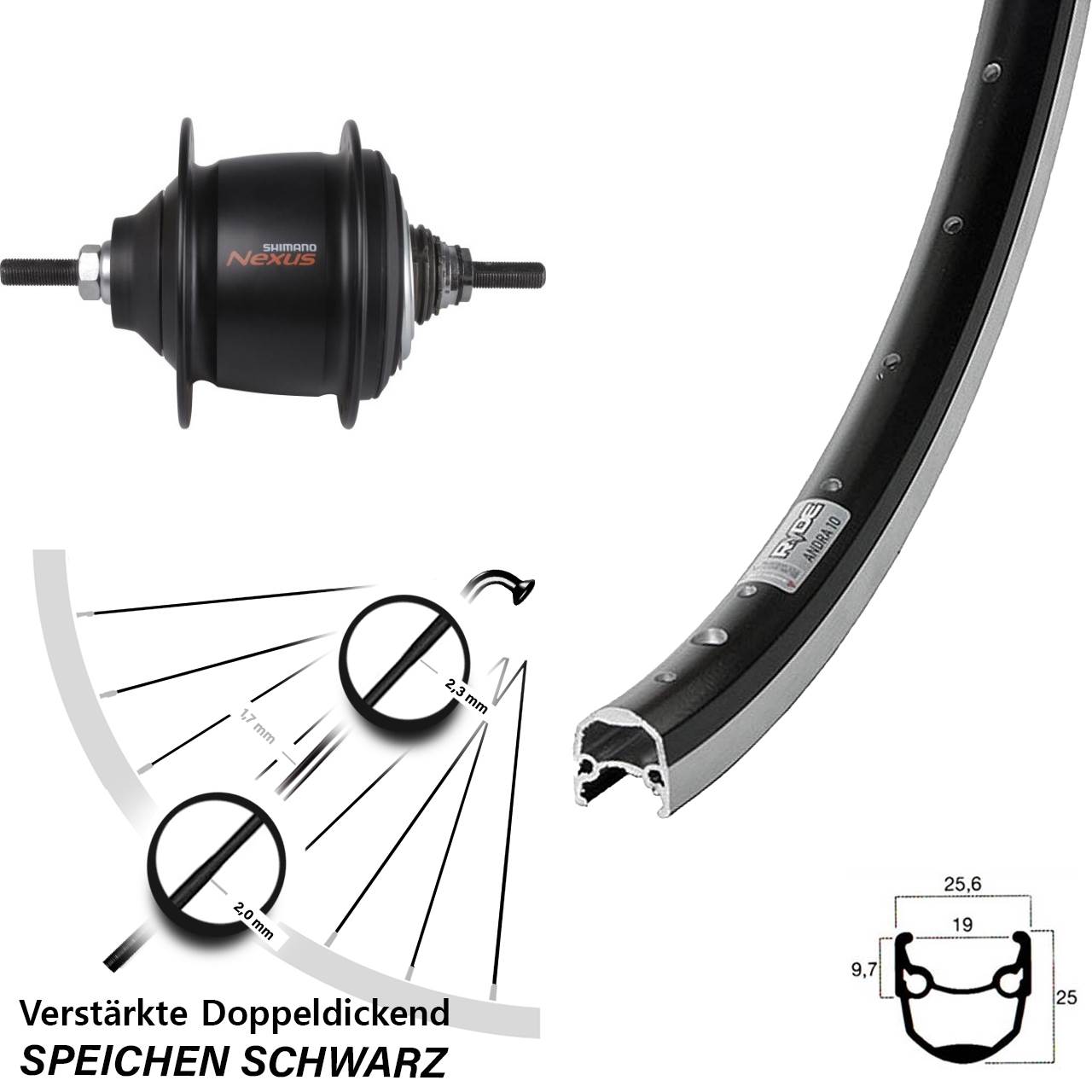 Hinterrad 20 Zoll Ryde Andra 10 Shimano Nexus 8 Gang Premium
