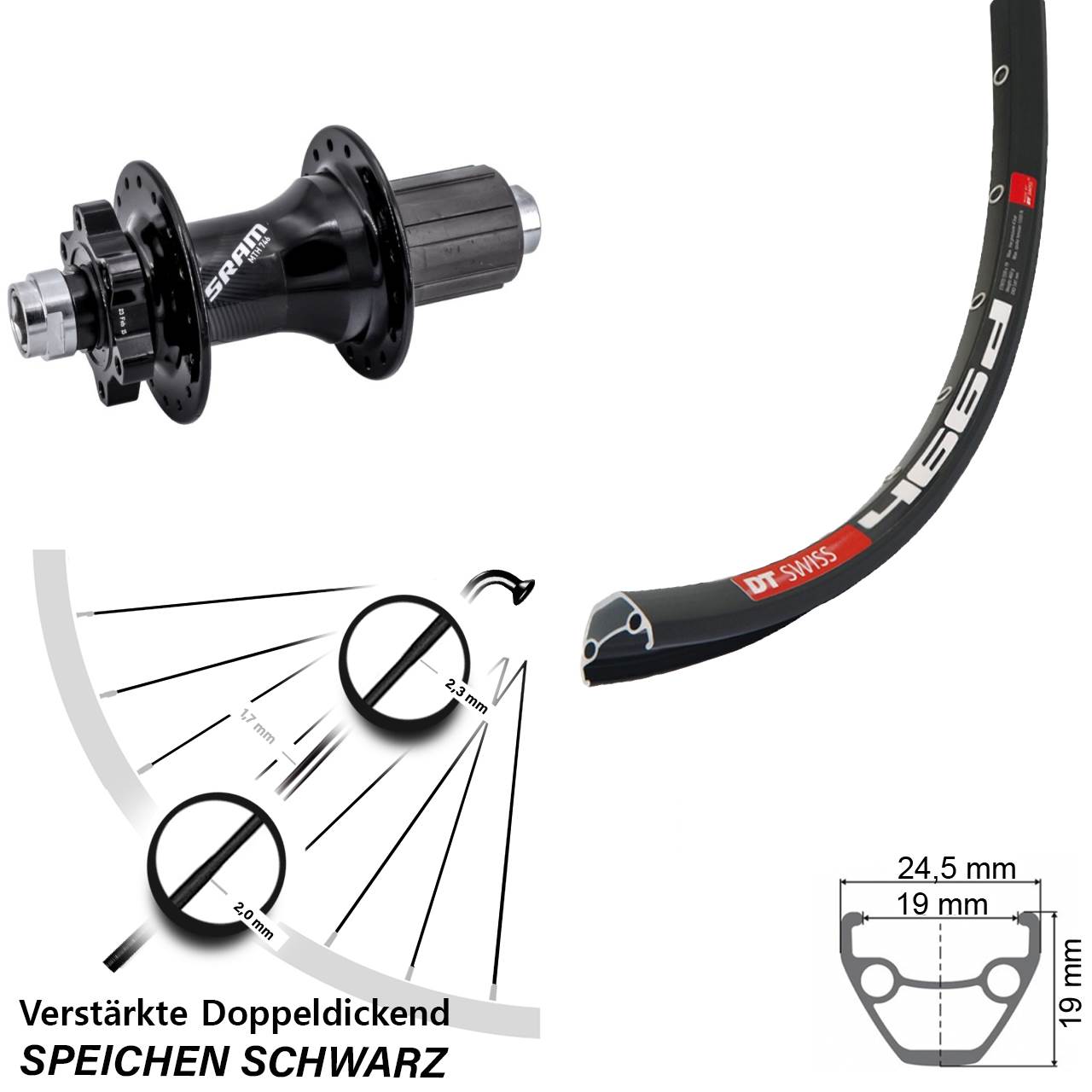 6-Loch Hinterrad 12x148 28 Zoll DT Swiss 466d Sram 746 8-11 fach HG