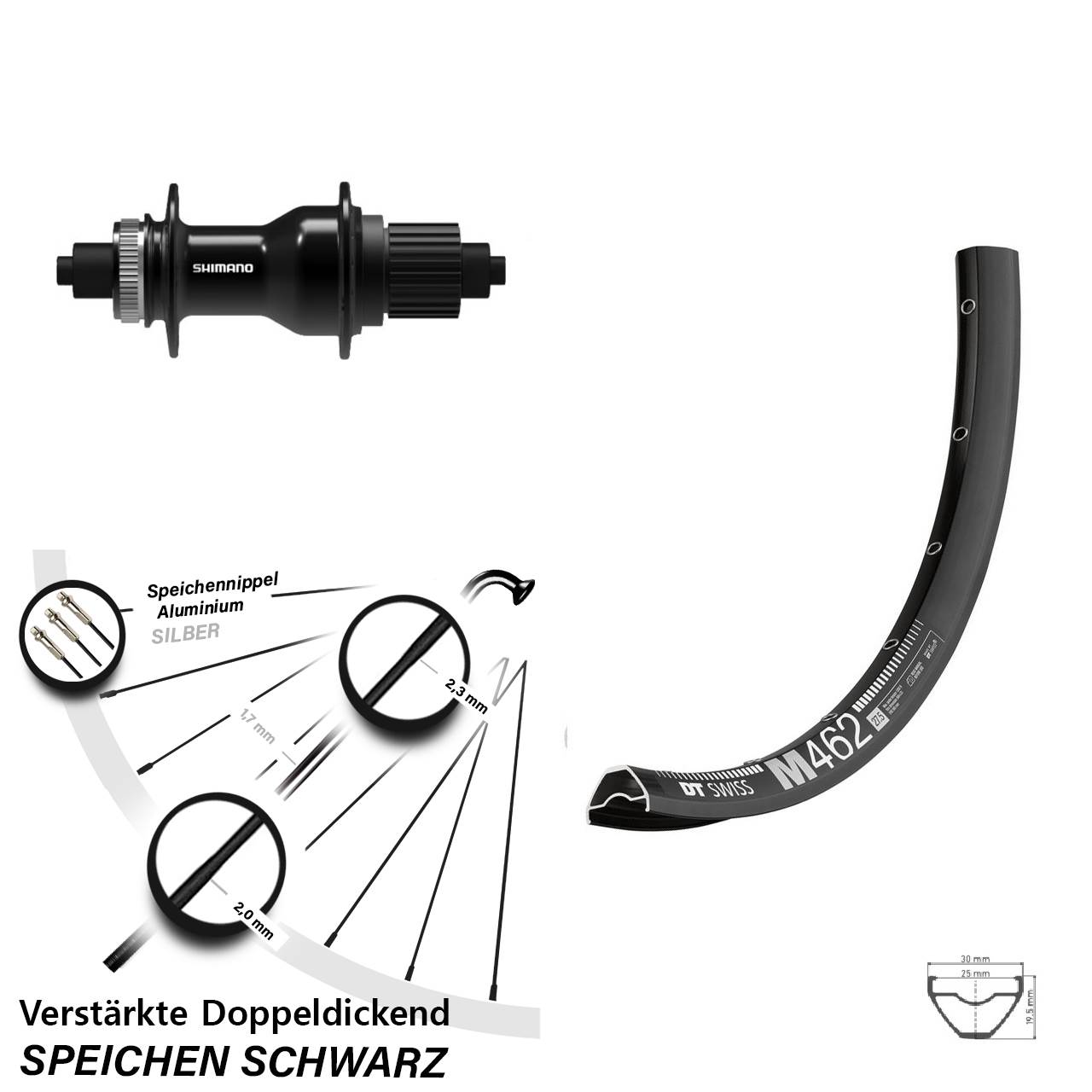 DT Swiss M462 Shimano FH-QC500 650B Hinterrad für Schnellspanner Micro Spline