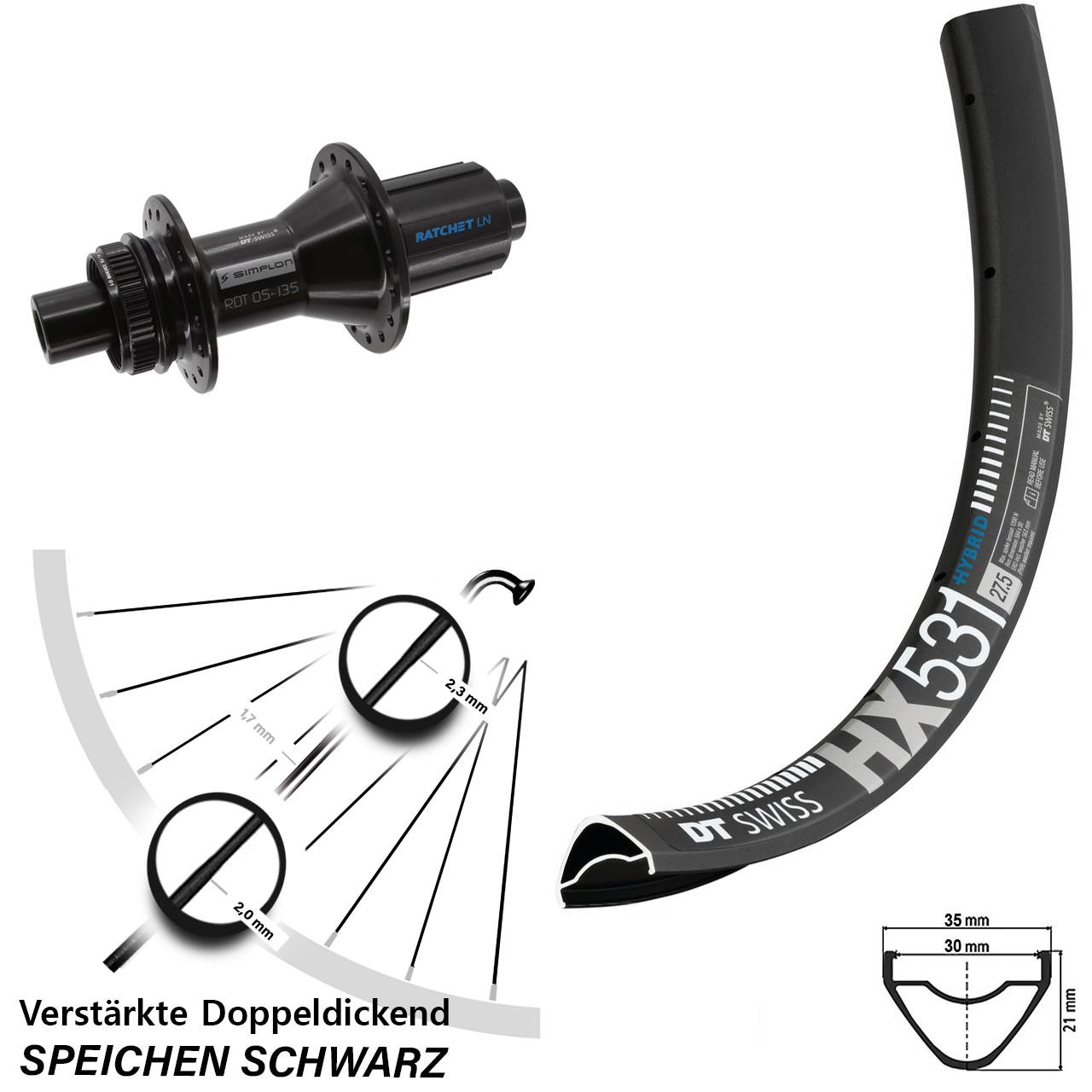 Centerlock Hinterrad 12x142 27,5 Zoll DT Swiss HX 531-370 Hybrid 8-11 fach HG