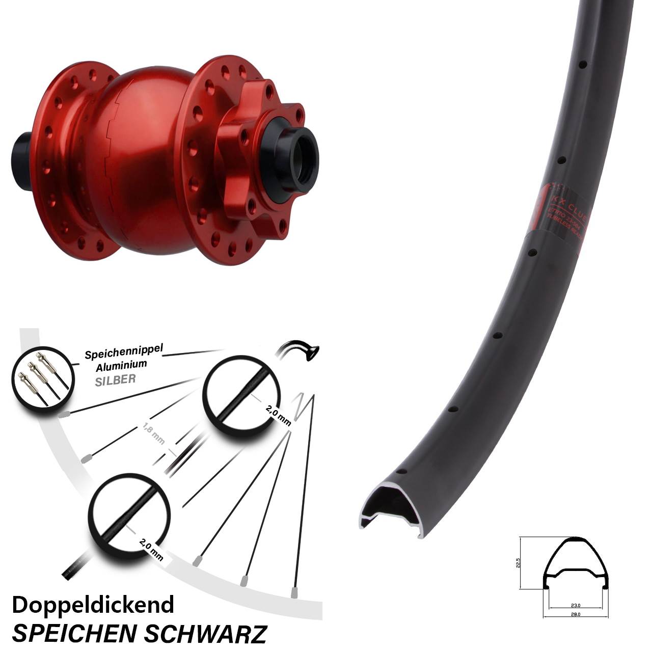 Boost Nabendynamovorderrad 6-Loch 15x110 29 Zoll KX Clue SON 28 rot
