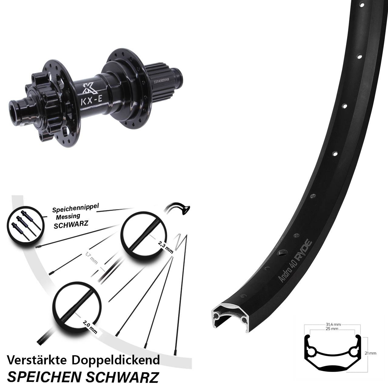 Hinterrad 29 Zoll Ryde Andra 40 Disc KX-E Heavy Duty Micro Spline 12x148