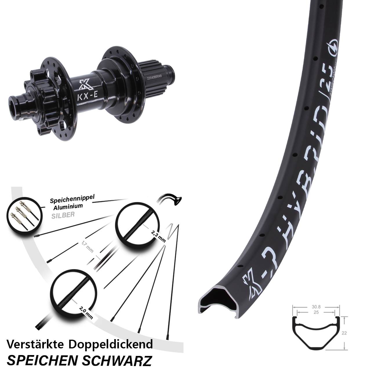 29 Zoll KX-R Hybrid 25 verstärkt E-Bike 6-Loch Hinterrad 12x148 Boost Shimano Micro Spline