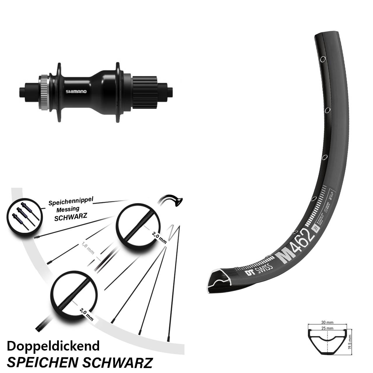 Hinterrad Centerlock QR 27,5 Zoll DT Swiss M462 Shimano FH-QC500 Micro Spline