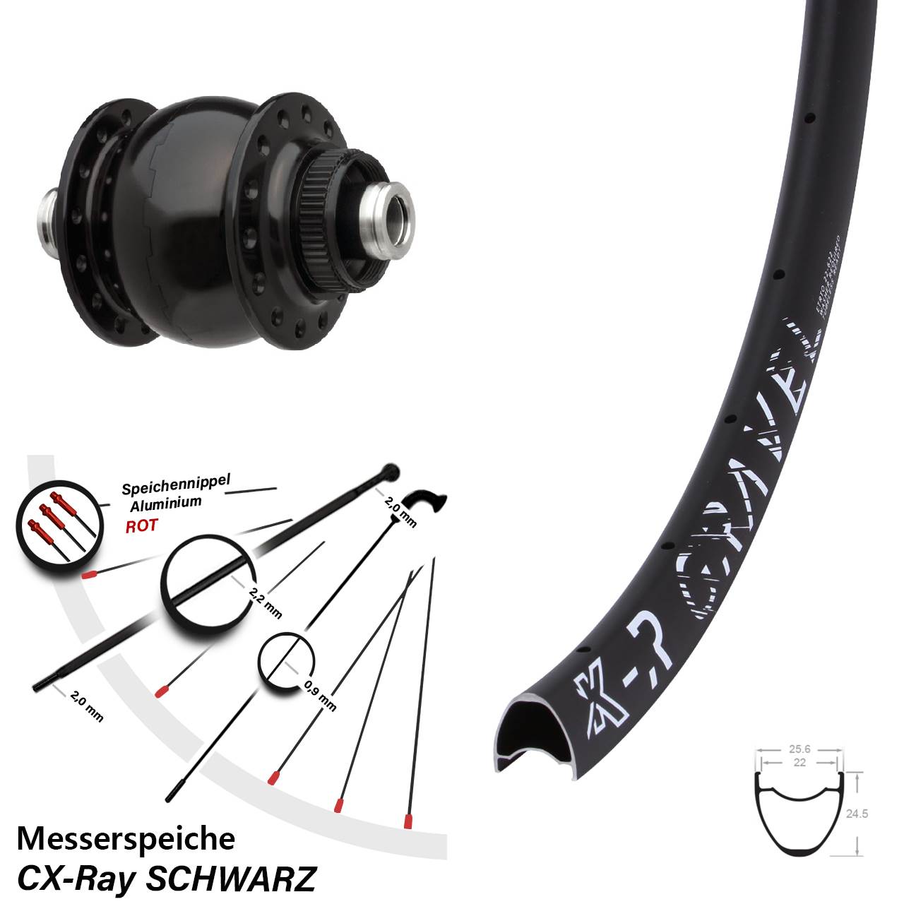 Disc Nabendynamo-Laufrad 28-29 Zoll KX-R Gravel SON delux 12x100 CX-Ray