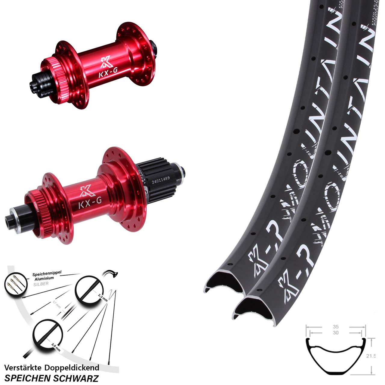 Centerlock Laufradsatz 27,5 Zoll KX-GR Mountain rot Micro Spline QR