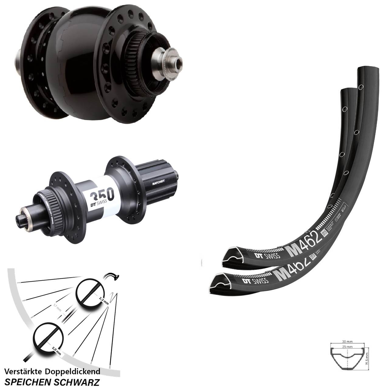 29 Zoll Laufradsatz DT Swiss M462-350 Ratchet 36 SONdelux 8-11 fach QR