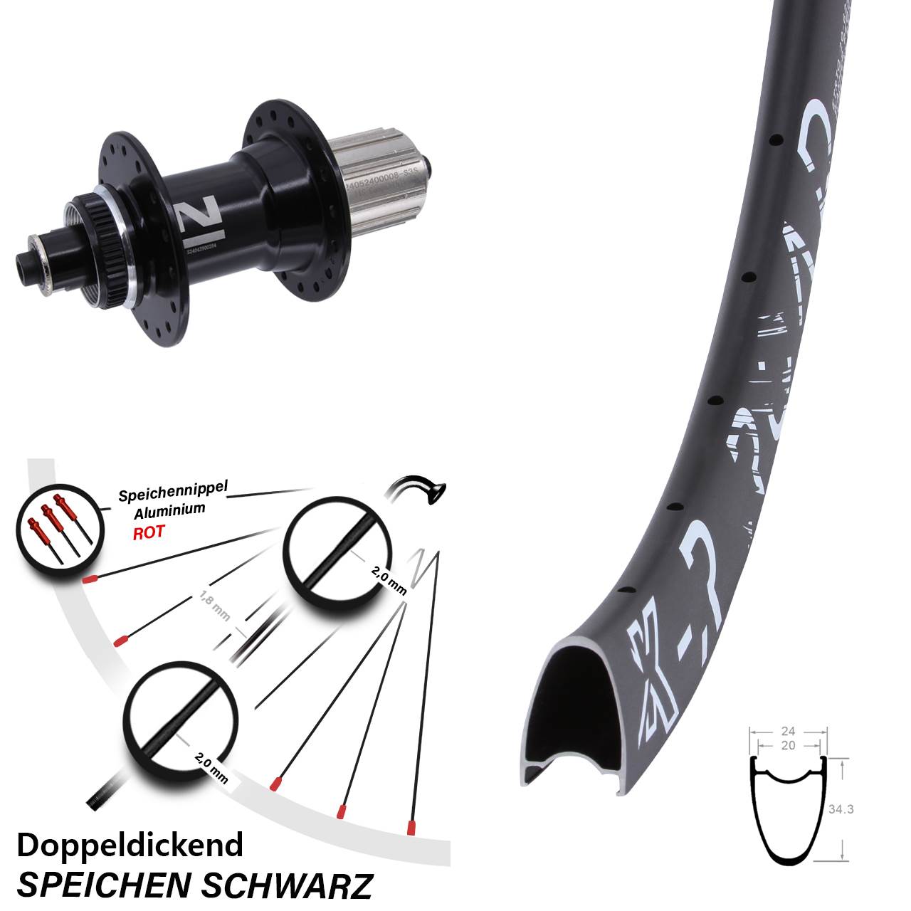Hinterrad Centerlock für Schnellspanner 28 Zoll KX-R Road Novatec D042 8-12 fach HG