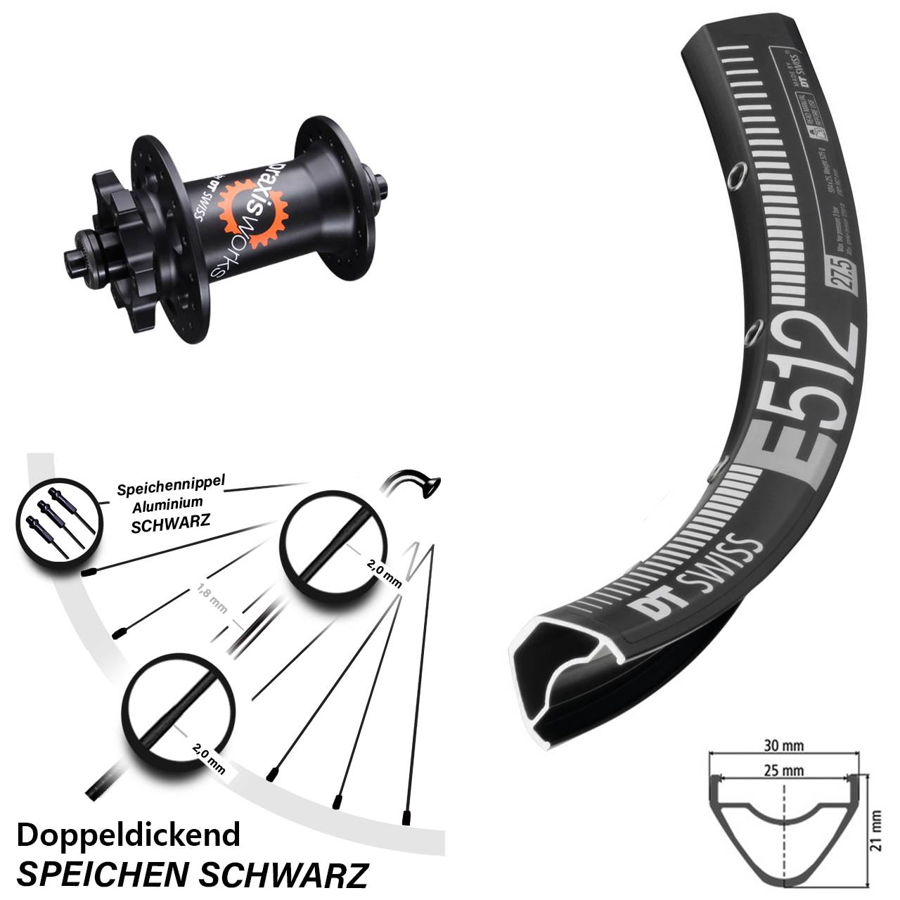 27,5 Zoll DT Swiss E 512-350 Vorderrad 6-Loch QR