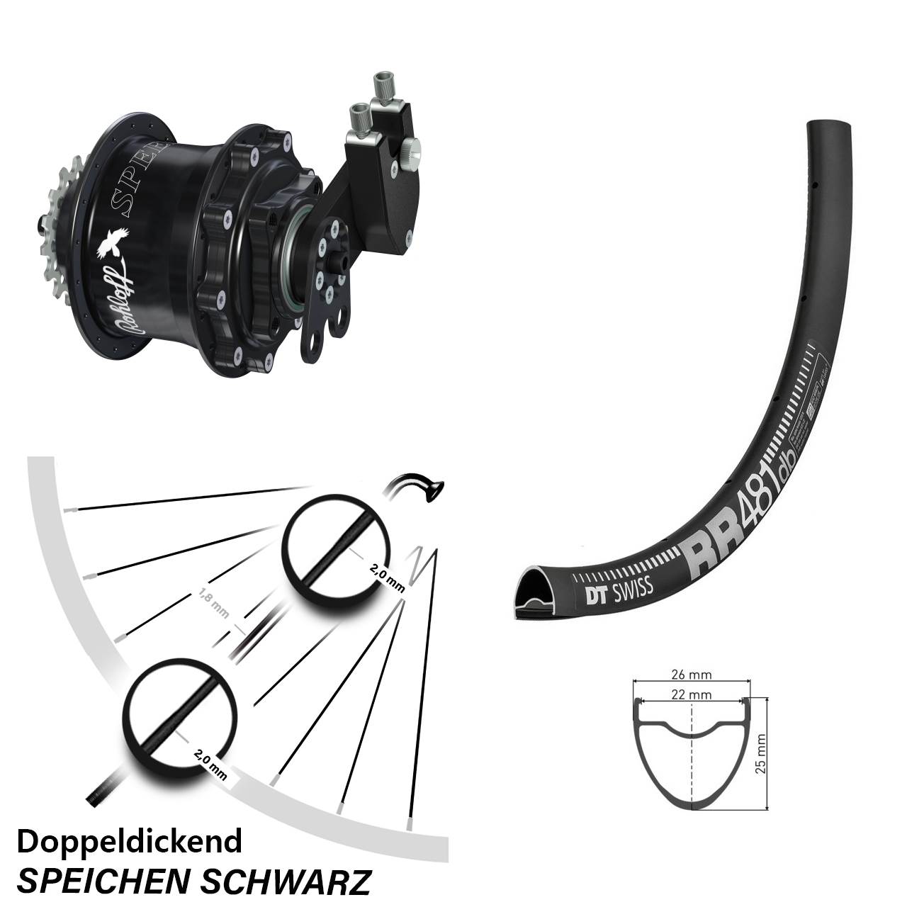 Hinterrad 28 Zoll DT Swiss RR 481 Disc Rohloff Speedhub 500/14 CC DB Tandem schwarz