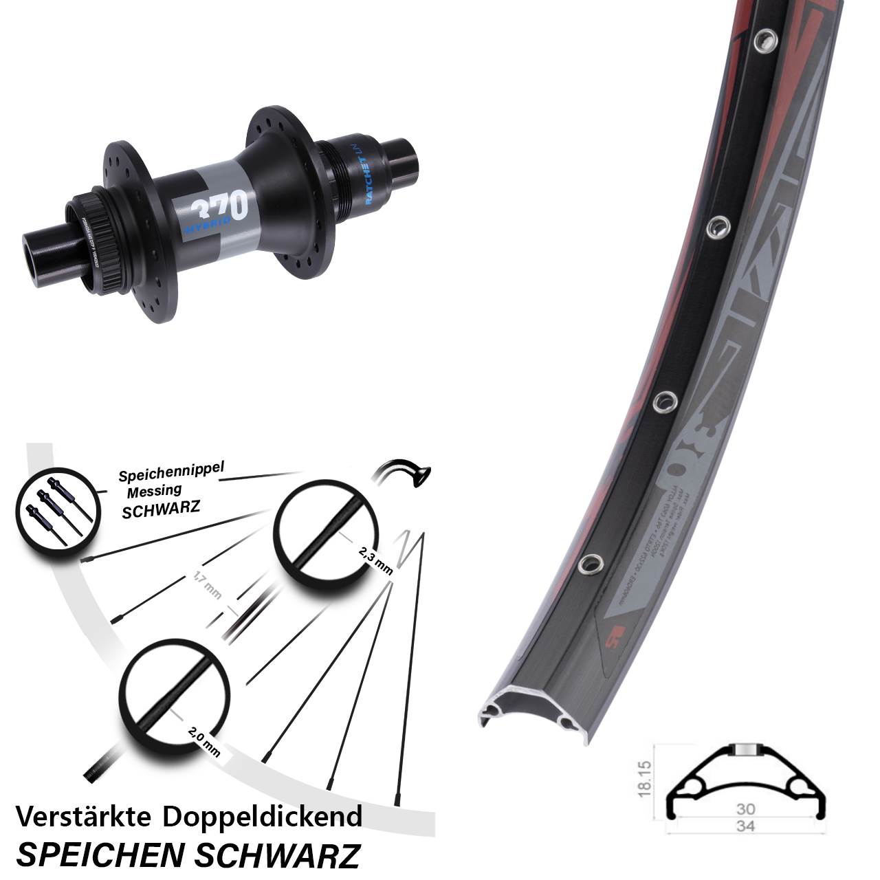 Disc Hinterrad 29 Zoll Rodi TRYP 30 DT Swiss 370 Hybrid XD 12x148