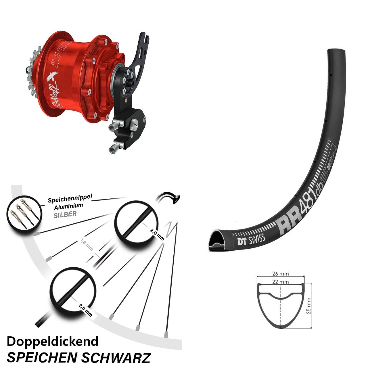 DT Swiss RR481 Rohloff Speedhub 500/14 CC DB PM rot 28 Zoll Disc Laufrad