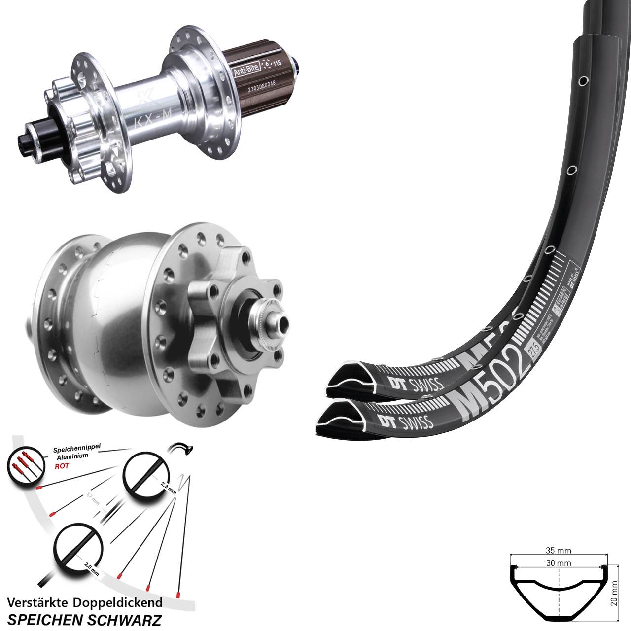 Disc Laufradsatz für Schnellspanner 29 Zoll DT Swiss M 502 KX-M SON 28 8-12 fach HG