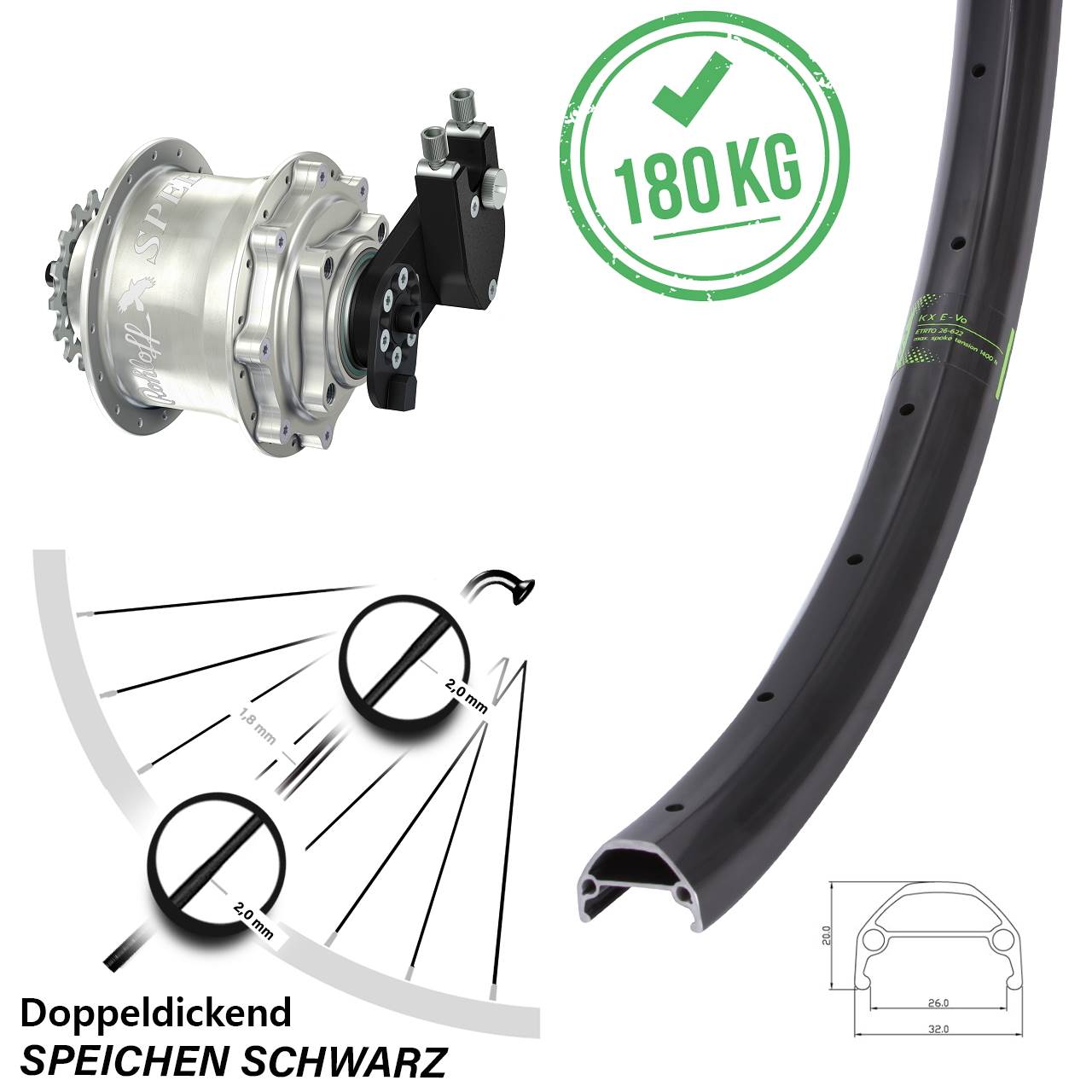 26 Zoll Rohloff Speedhub KX Evo Hinterrad CC DB OEM