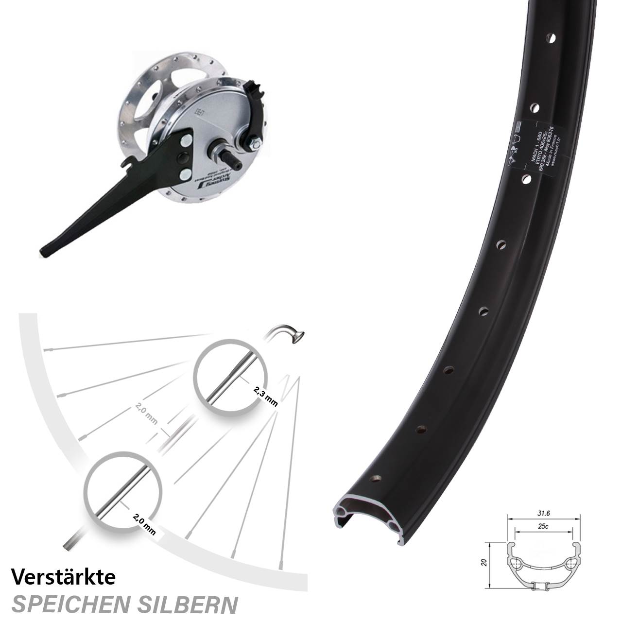 20 Zoll Vorderrad Lastenrad Sturmey Archer Trommelbremsnabe Mach1 Kargo