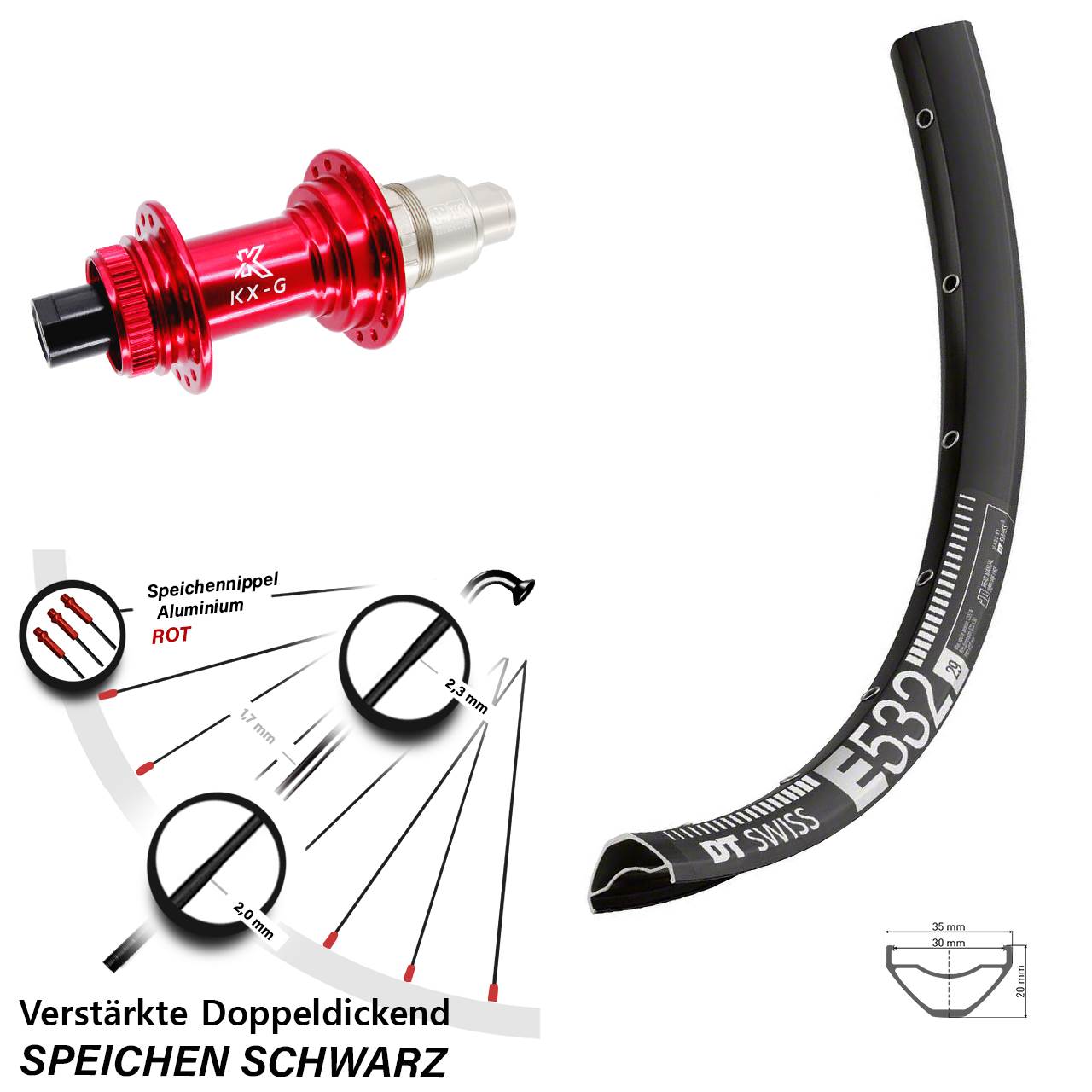 DT Swiss E 532 KX-G rot 29 Zoll Hinterrad Centerlock 12x142 SRAM XDR
