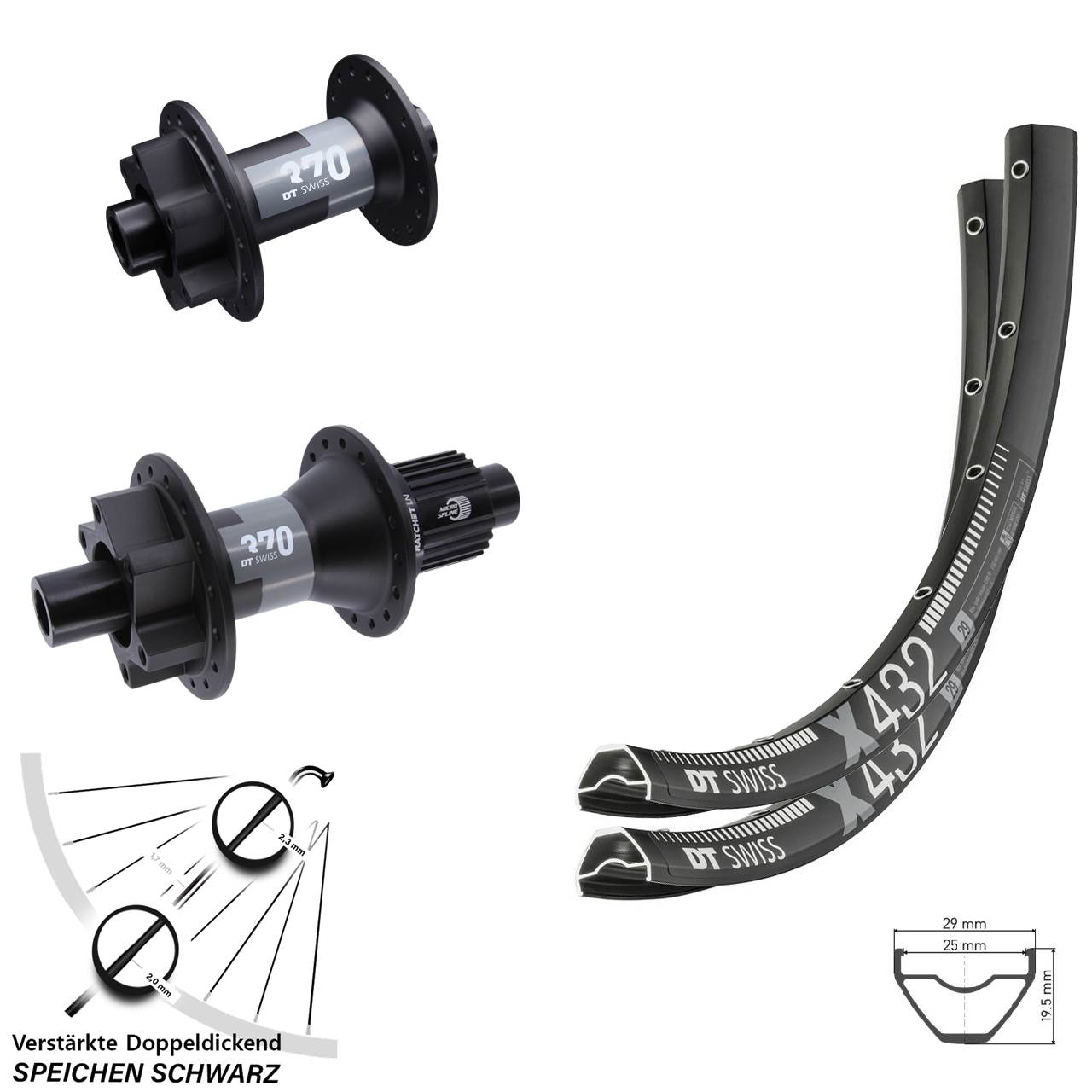 DT Swiss X 432 370 29 Zoll Laufradsatz 6-Loch 15x100 12x142 Shimano Micro Spline