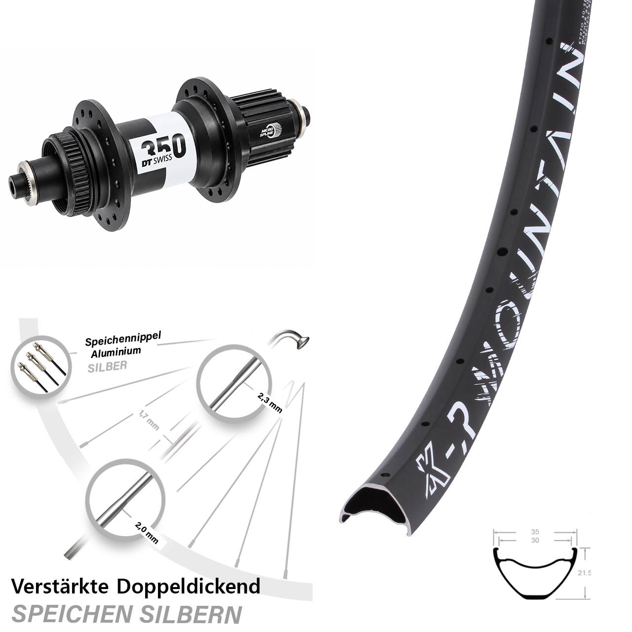 Disc Hinterrad QR 29 Zoll KX-R Mountain DT Swiss 350 Micro Spline