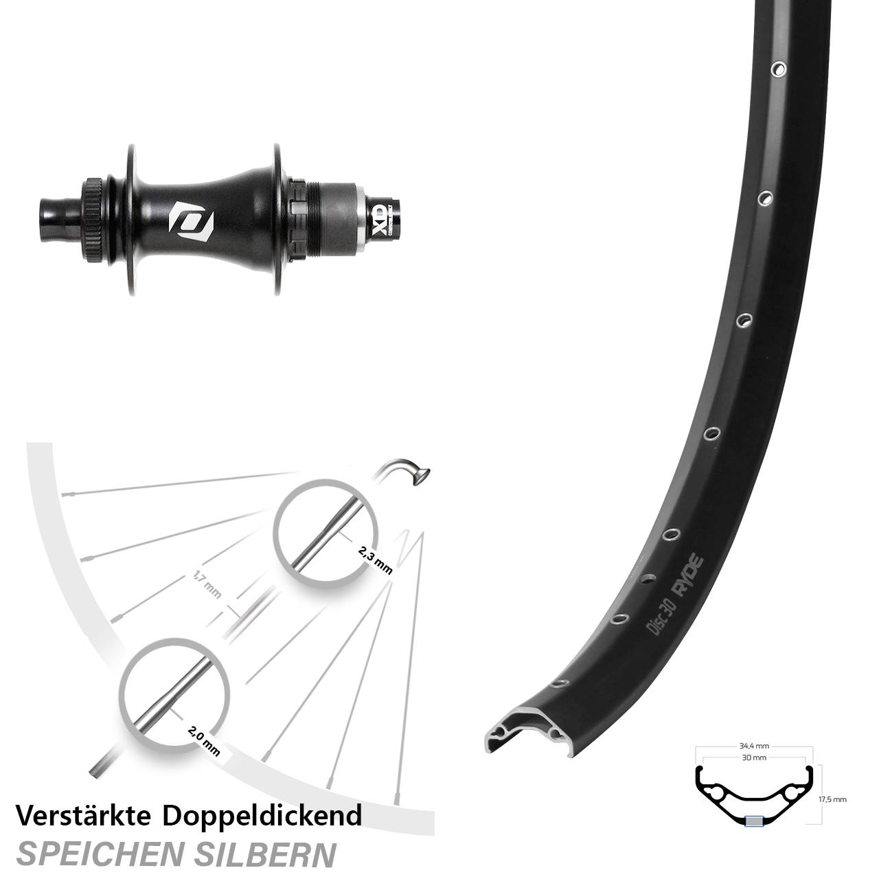 29 Zoll Ryde Disc 30 Syncros Hinterrad Centerlock 12x148 XD
