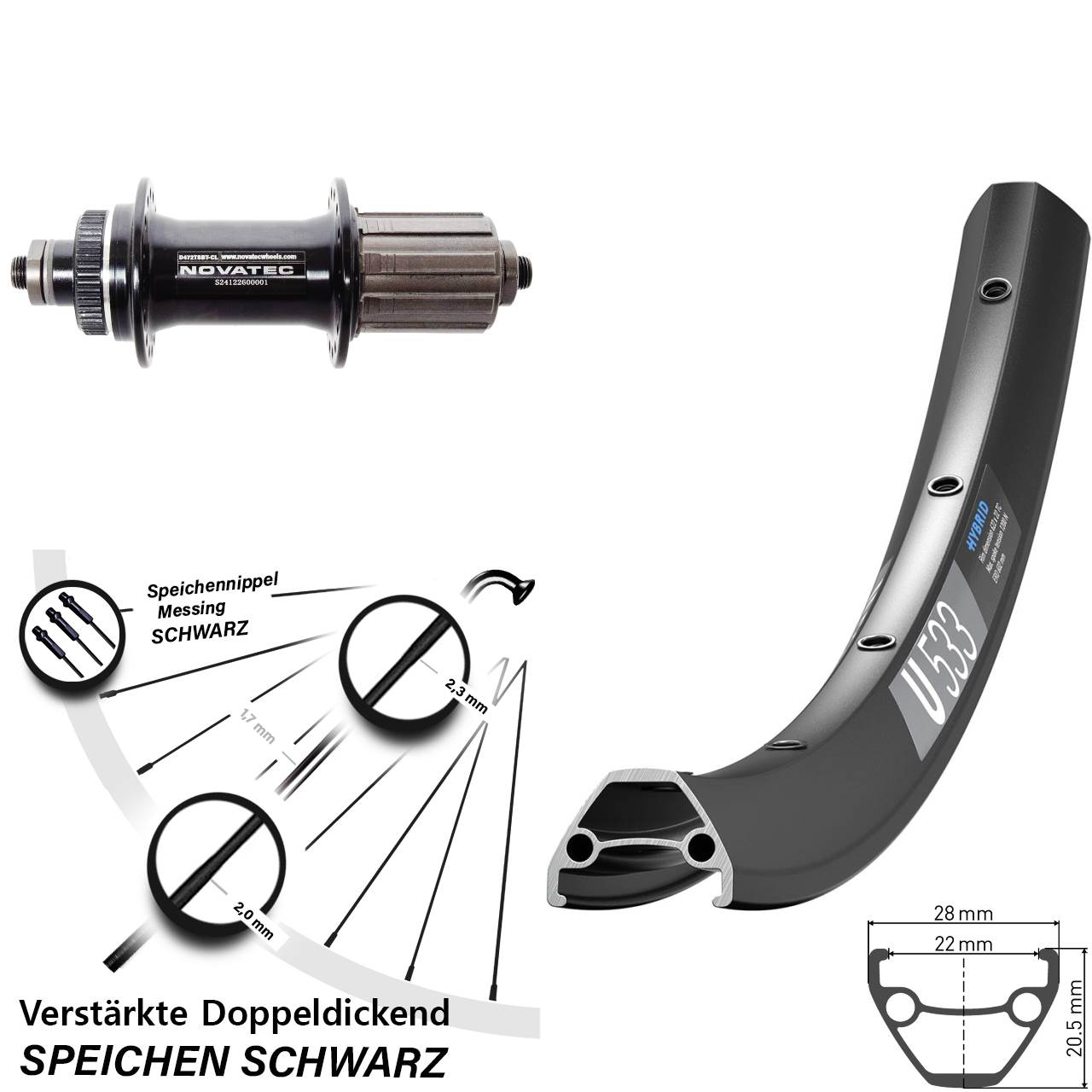 DT Swiss U533 Novatec D472 27,5 Zoll Disc Hinterrad QR 8-12 fach HG