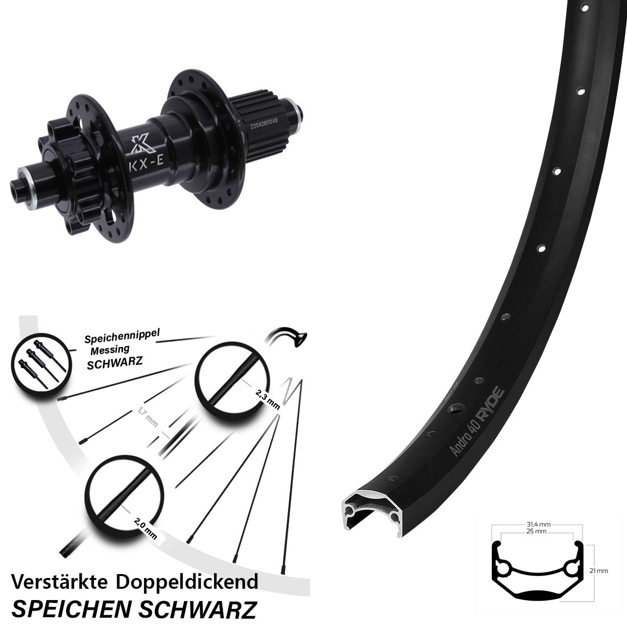 20 Zoll Ryde Andra 40 KX-E Disc Laufrad für Schnellspanner Shimano Micro Spline