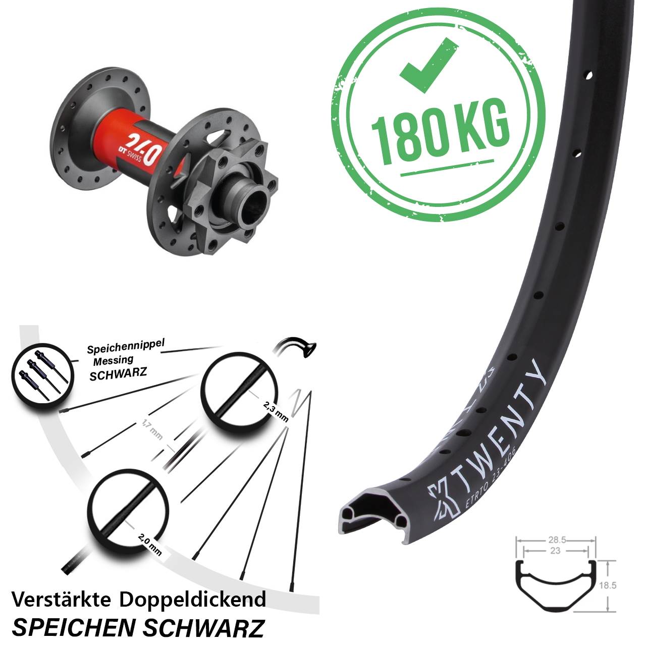 Disc Vorderrad 20 Zoll KX Twenty DT Swiss 240 15x110 Boost