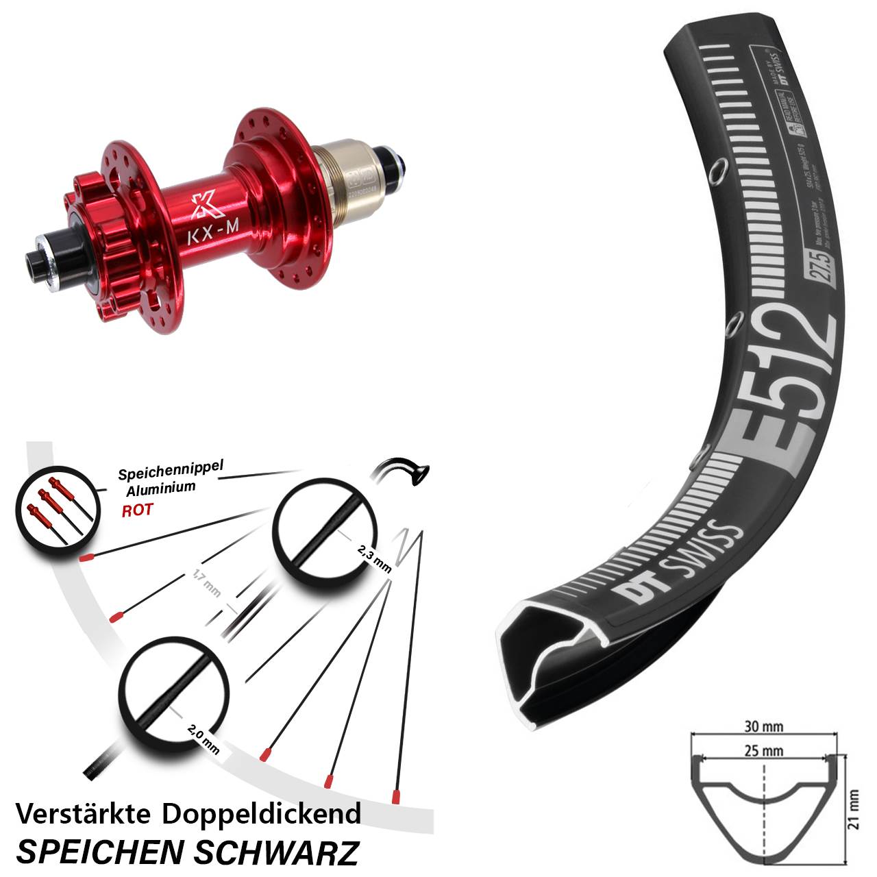 DT Swiss E 512 KX-M rot 6-Loch 29 Zoll Hinterrad QR XD 11-12 fach