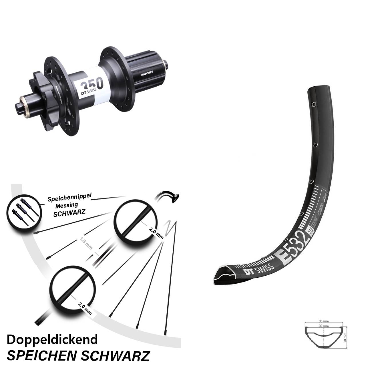 29 Zoll Hinterrad DT Swiss 350 11-fach und E 532 6-Loch