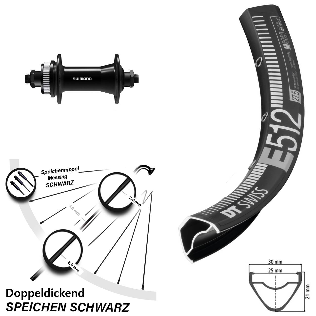 Vorderrad Centerlock für Schnellspanner 27,5 Zoll DT Swiss E512 Shimano HB-QC400