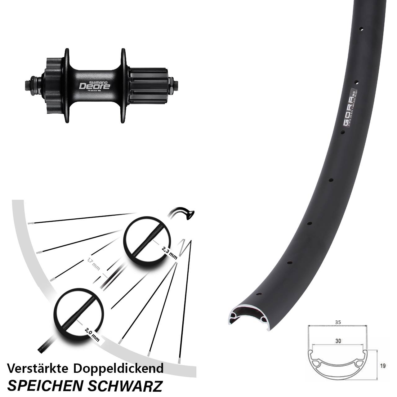 Disc Laufrad für Schnellspanner 26 Zoll Gora 30 Shimano Deore 8-11 fach