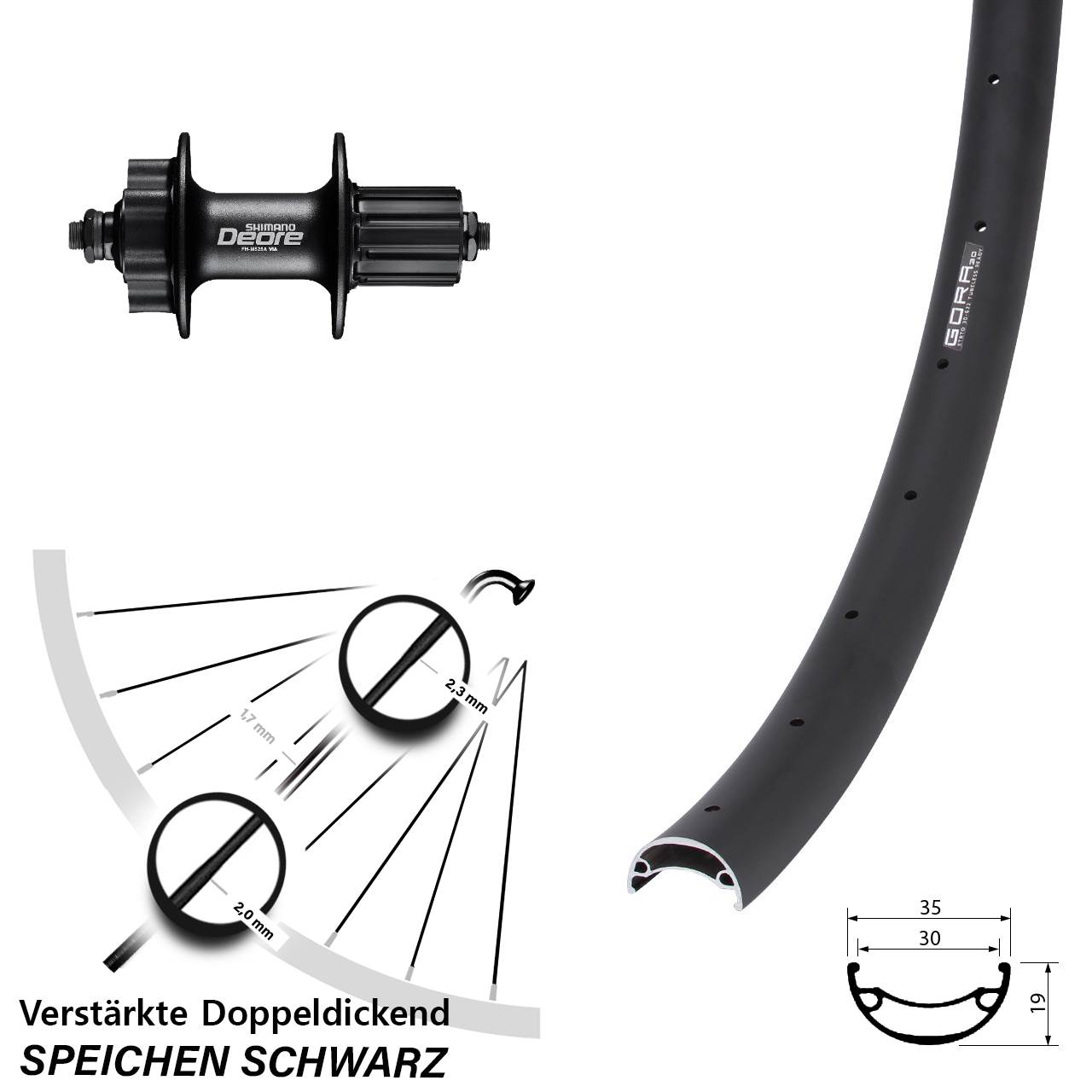 Disc Laufrad für Schnellspanner 26 Zoll Gora 30 Shimano Deore 8-11 fach