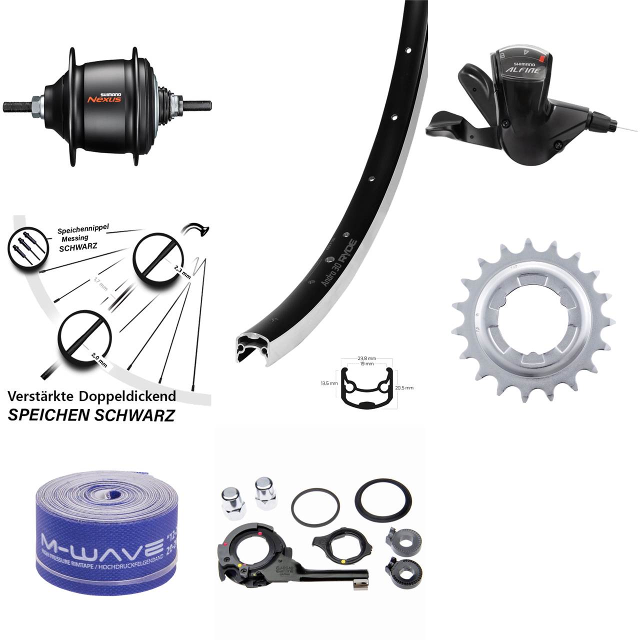 Hinterrad 28 Zoll Ryde Andra 30 Shimano Nexus 8 Gang Freilauf schwarz