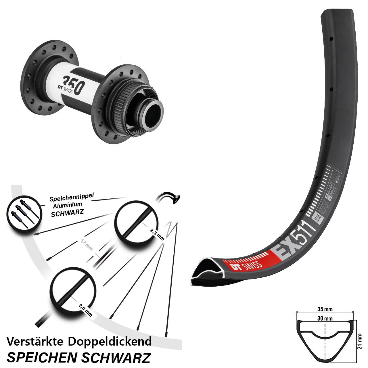 Centerlock Vorderrad 27,5 Zoll DT Swiss EX511-350 15x110 Boost
