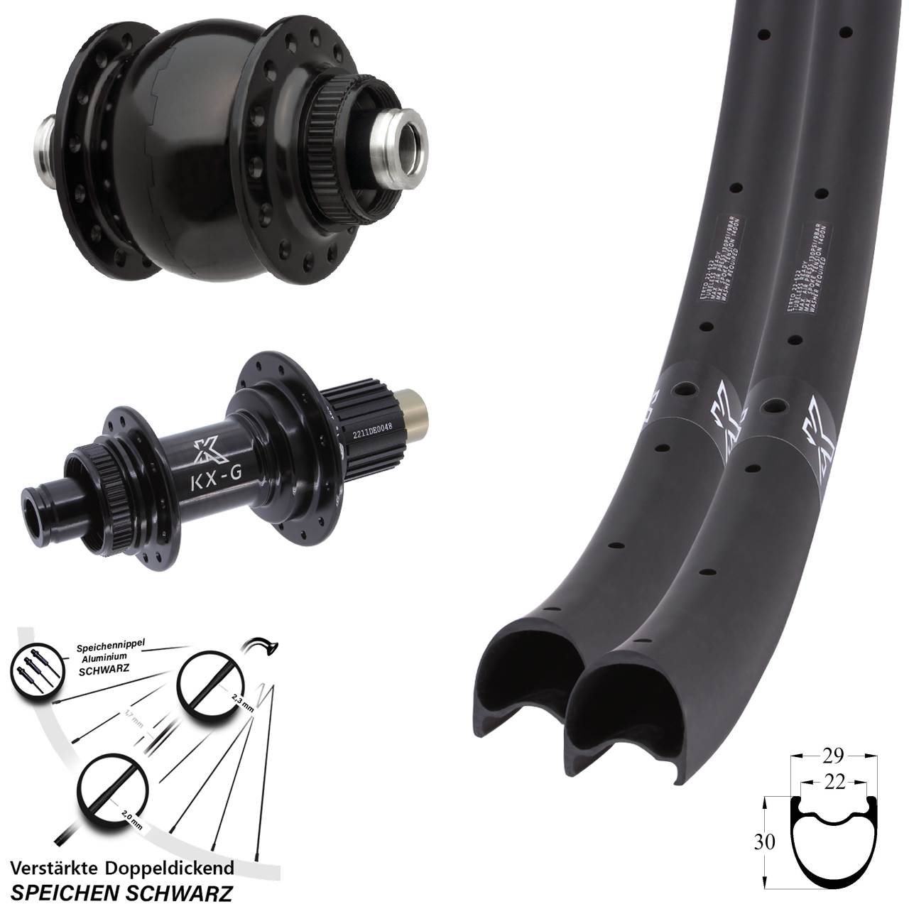 Disc Laufrad-Satz KX-GRC Gravel Carbon SON 28 Zoll Micro Spline 12x100/142