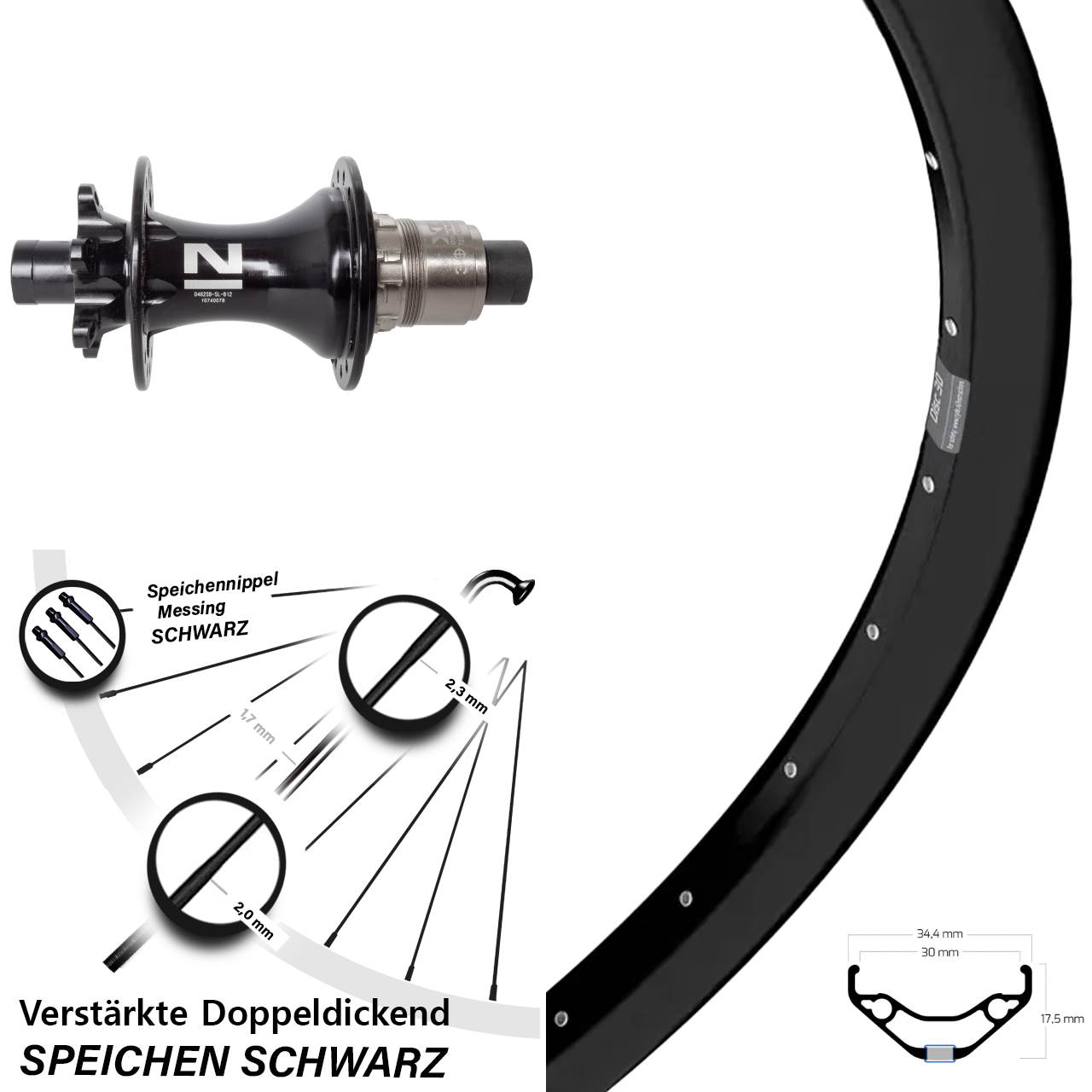 Hinterrad 27,5 Zoll Ryde Disc 30 Novatec D462 XD 12x148