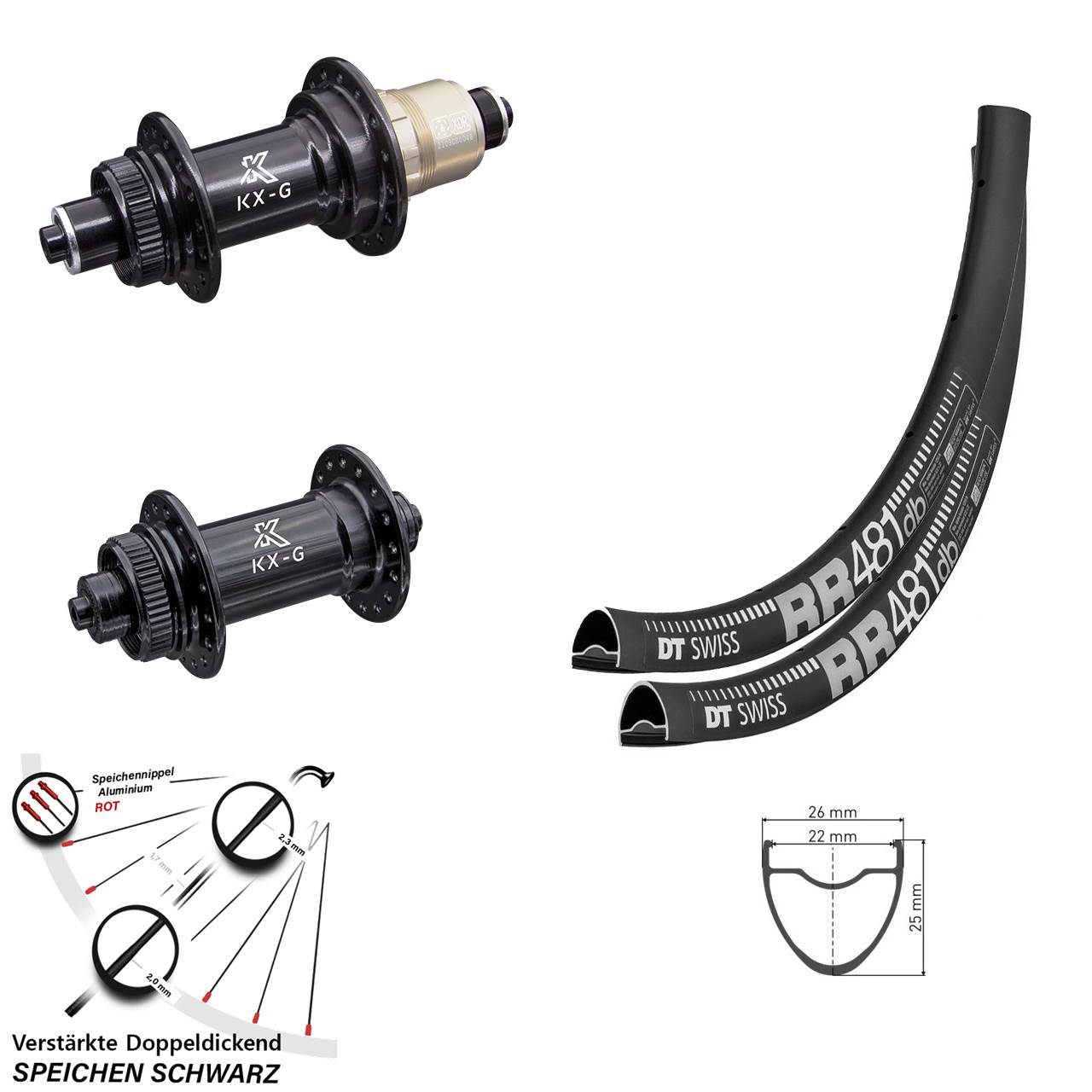 Centerlock Laufradsatz für Schnellspanner 28 Zoll DT Swiss RR481 KX-G XDR 11-12 fach