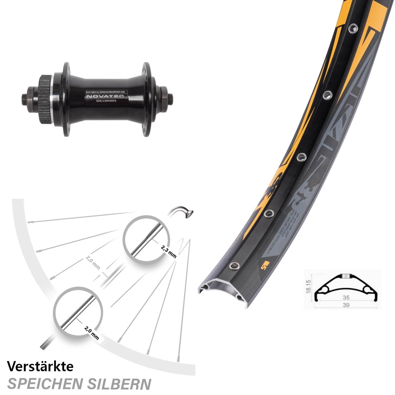 Centerlock Vorderrad QR 27,5 Zoll Rodi TRYP 35 Novatec D471