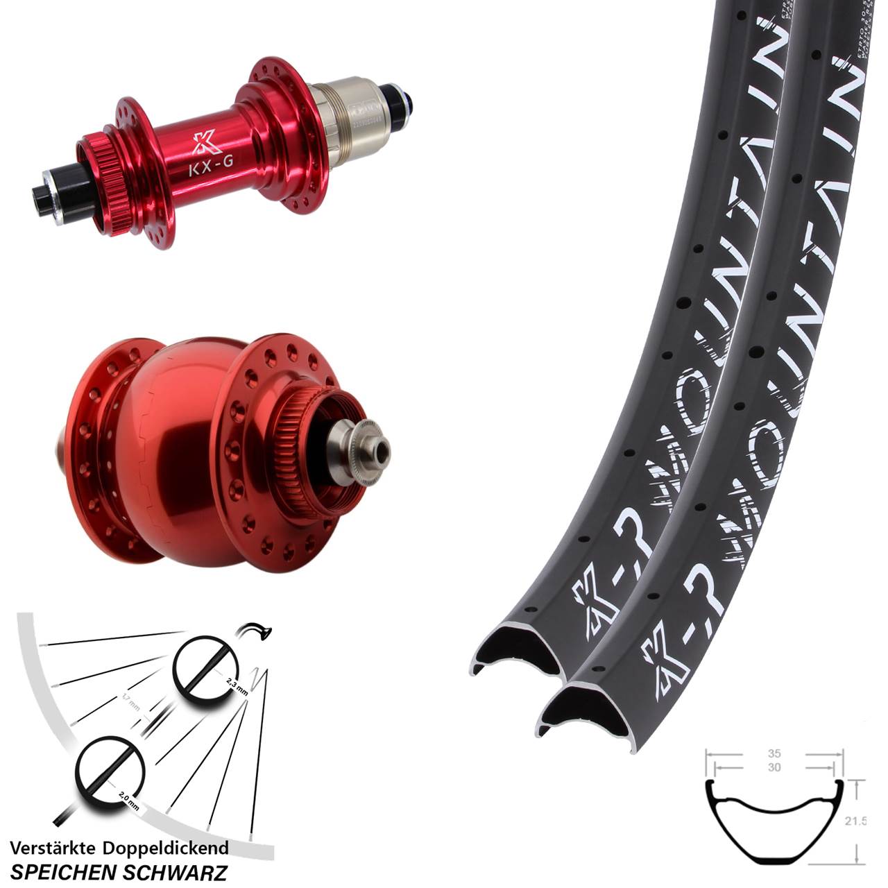 Laufrad-Satz QR 27,5 Zoll KX-GR Mountain rot SON delux XDR 11-12 fach