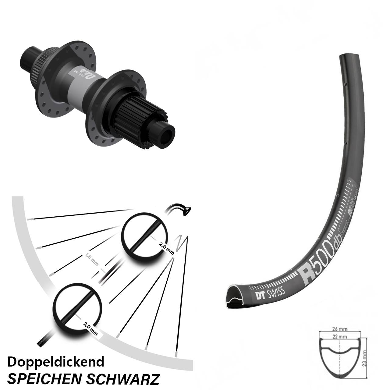 DT Swiss R500-370 28 Zoll Disc Hinterrad 12x142 Shimano Micro Spline